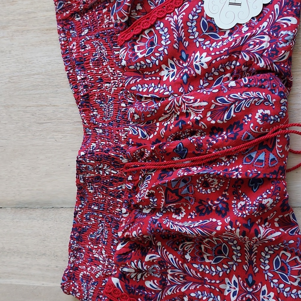 NWT Knox Rose Women's SZ L High Elastic Waist Red Paisley Shorts W/ Pockets - Picture 6 of 13